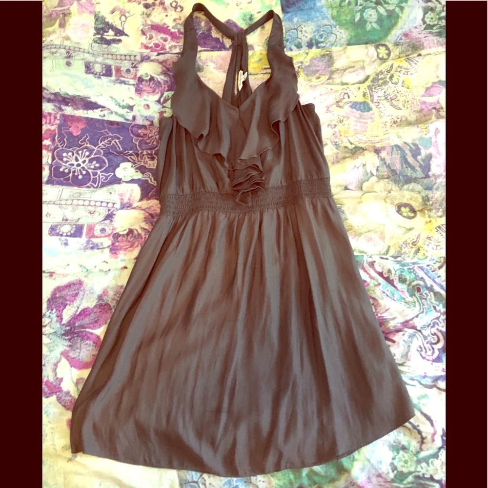 Smoky Gray Halter Ruffled Tank Dress